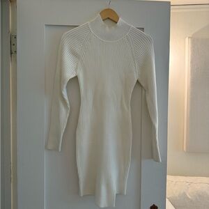 White Ribbed Knit Dress